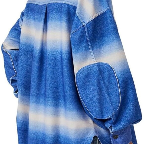 Free People Fleece Printed Deep Sea Blue Combo Ruby Jacket L Size NWOT - Picture 3 of 12